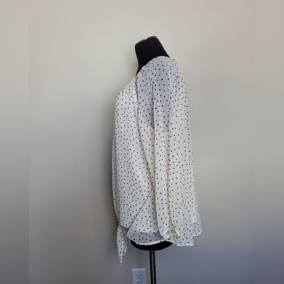 West Kei Plus Size XXL Peasant Blouse White Black Polka Dot Sheer Lightweight - Picture 2 of 9